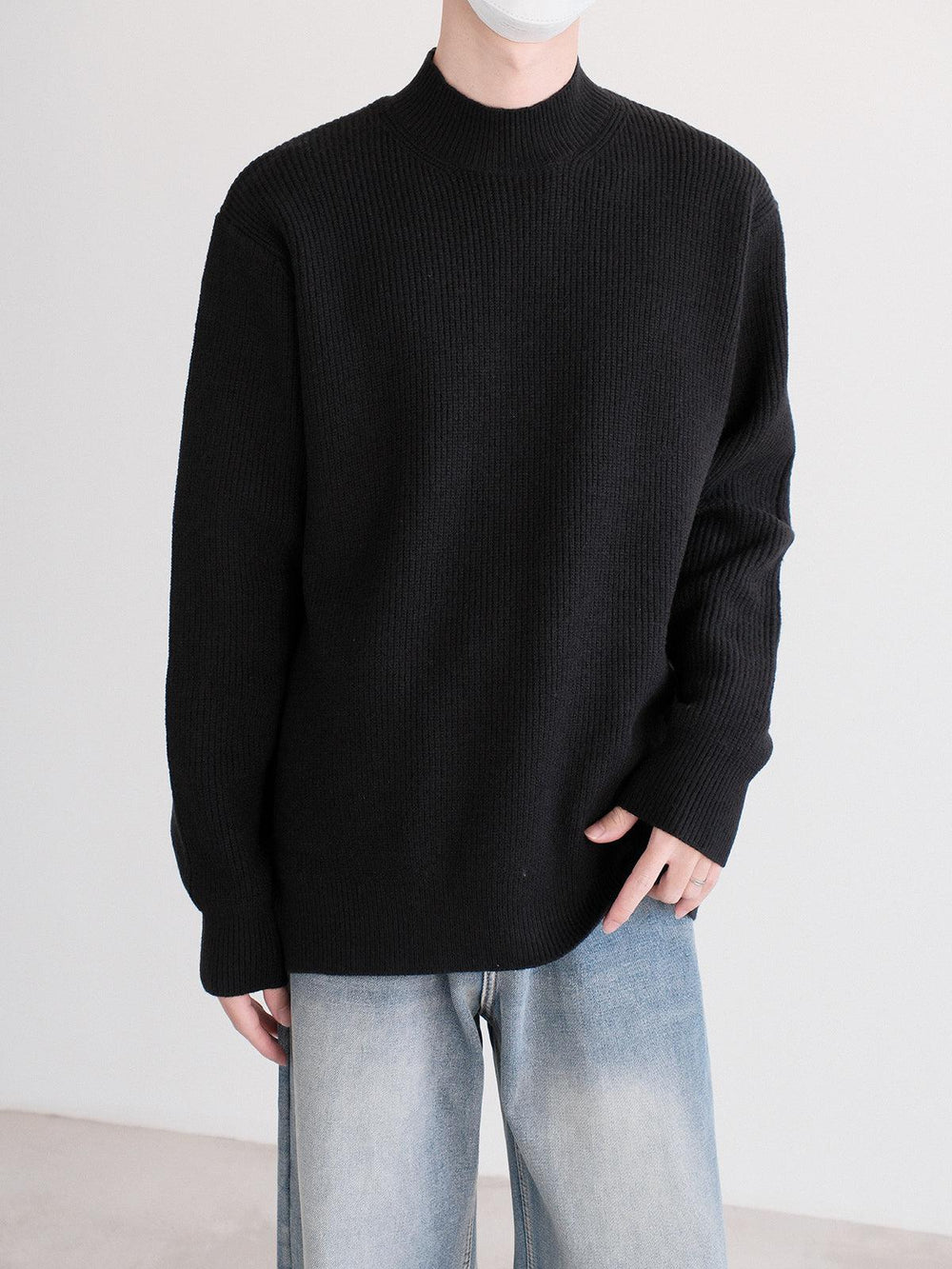 Ribbed Knit Mock Turtleneck Sweater-The Korean Fashion