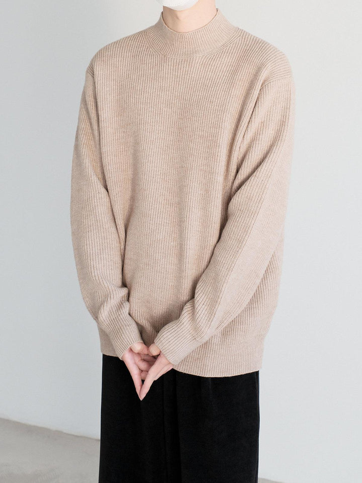 Ribbed Knit Mock Turtleneck Sweater-The Korean Fashion