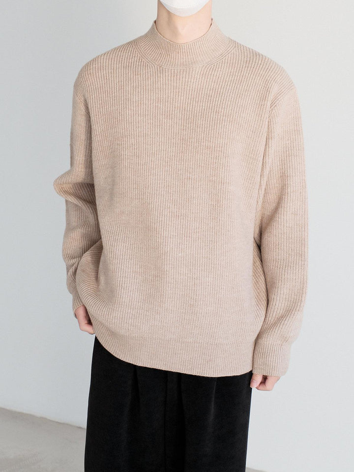 Ribbed Knit Mock Turtleneck Sweater-The Korean Fashion