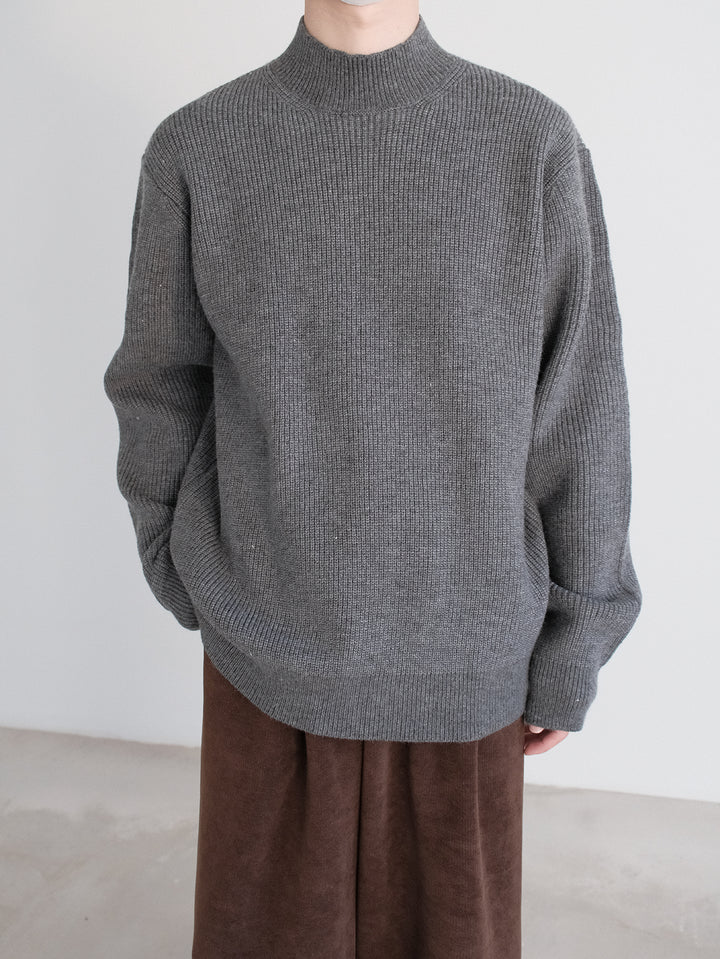 Ribbed Knit Mock Turtleneck Sweater-The Korean Fashion