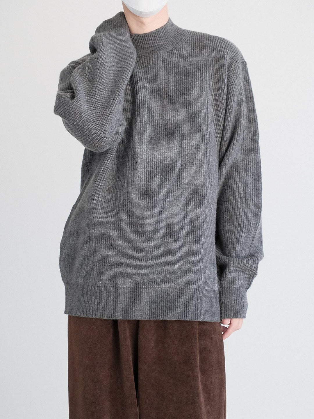 Ribbed Knit Mock Turtleneck Sweater-The Korean Fashion