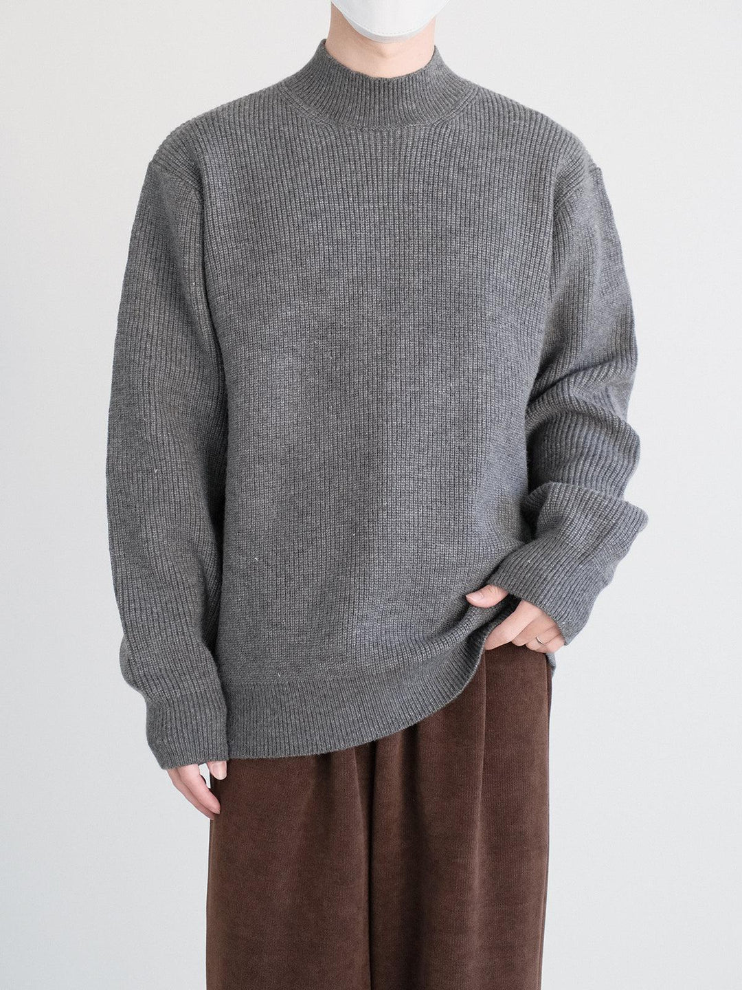 Ribbed Knit Mock Turtleneck Sweater-The Korean Fashion