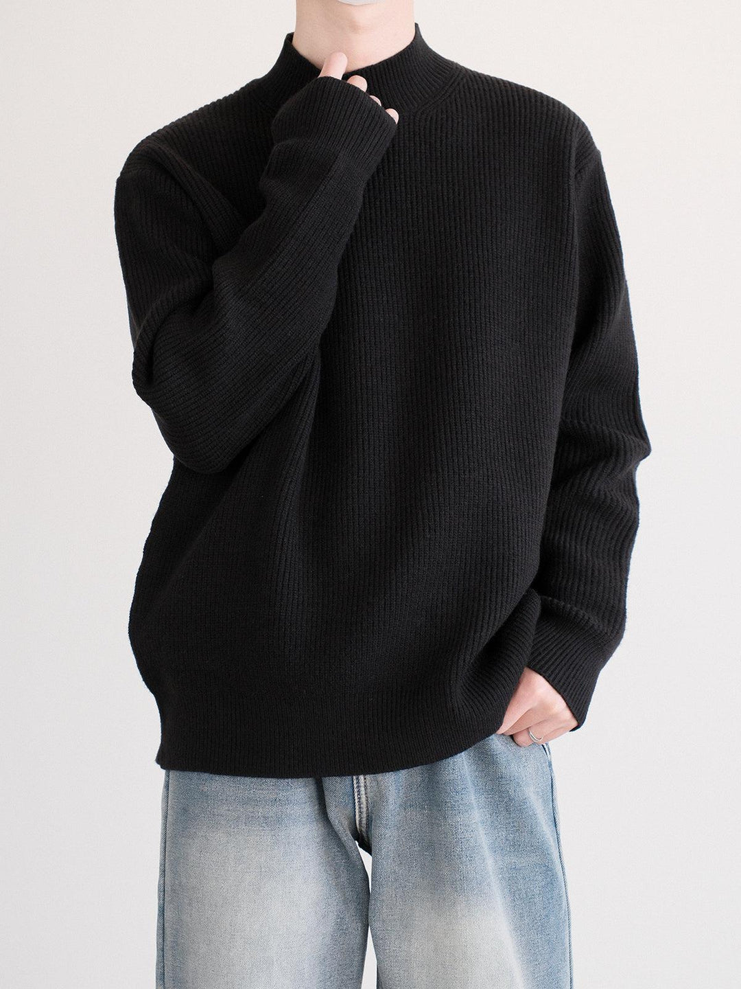 Ribbed Knit Mock Turtleneck Sweater-The Korean Fashion