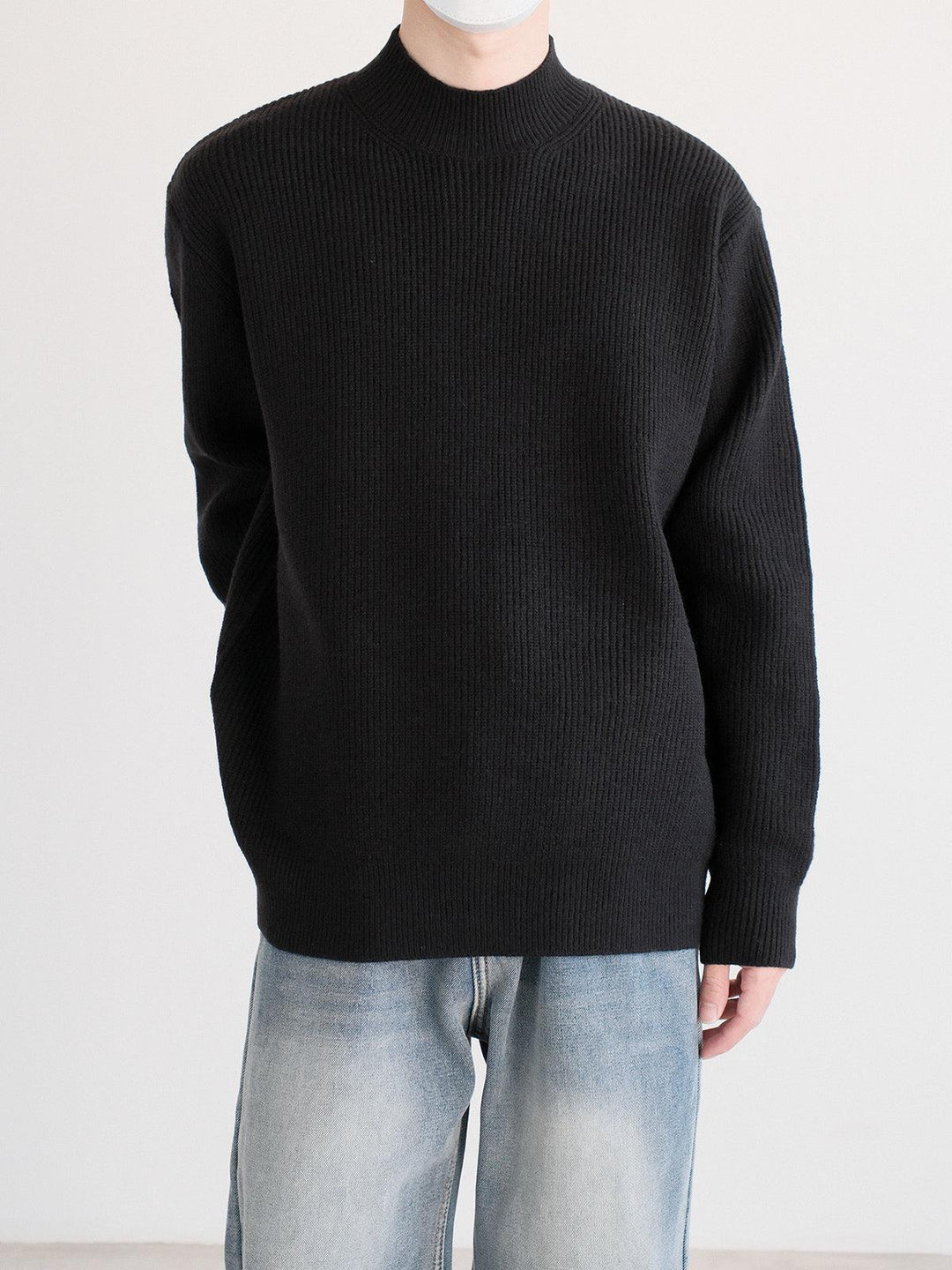 Ribbed Knit Mock Turtleneck Sweater-The Korean Fashion