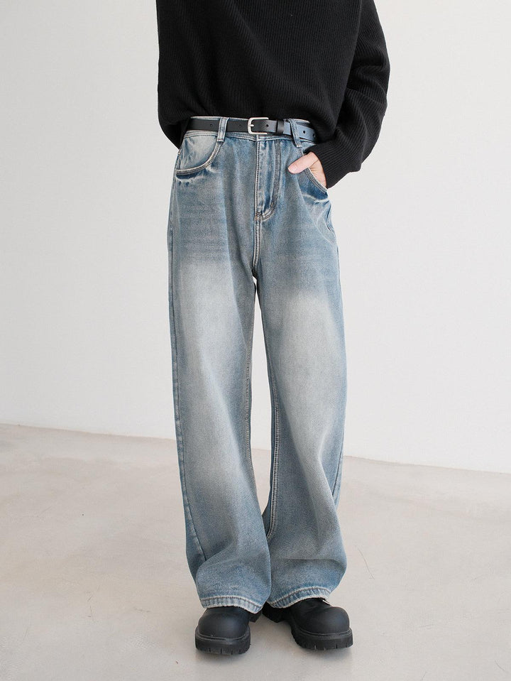 Thickened Wide-Leg Denim Pants-The Korean Fashion