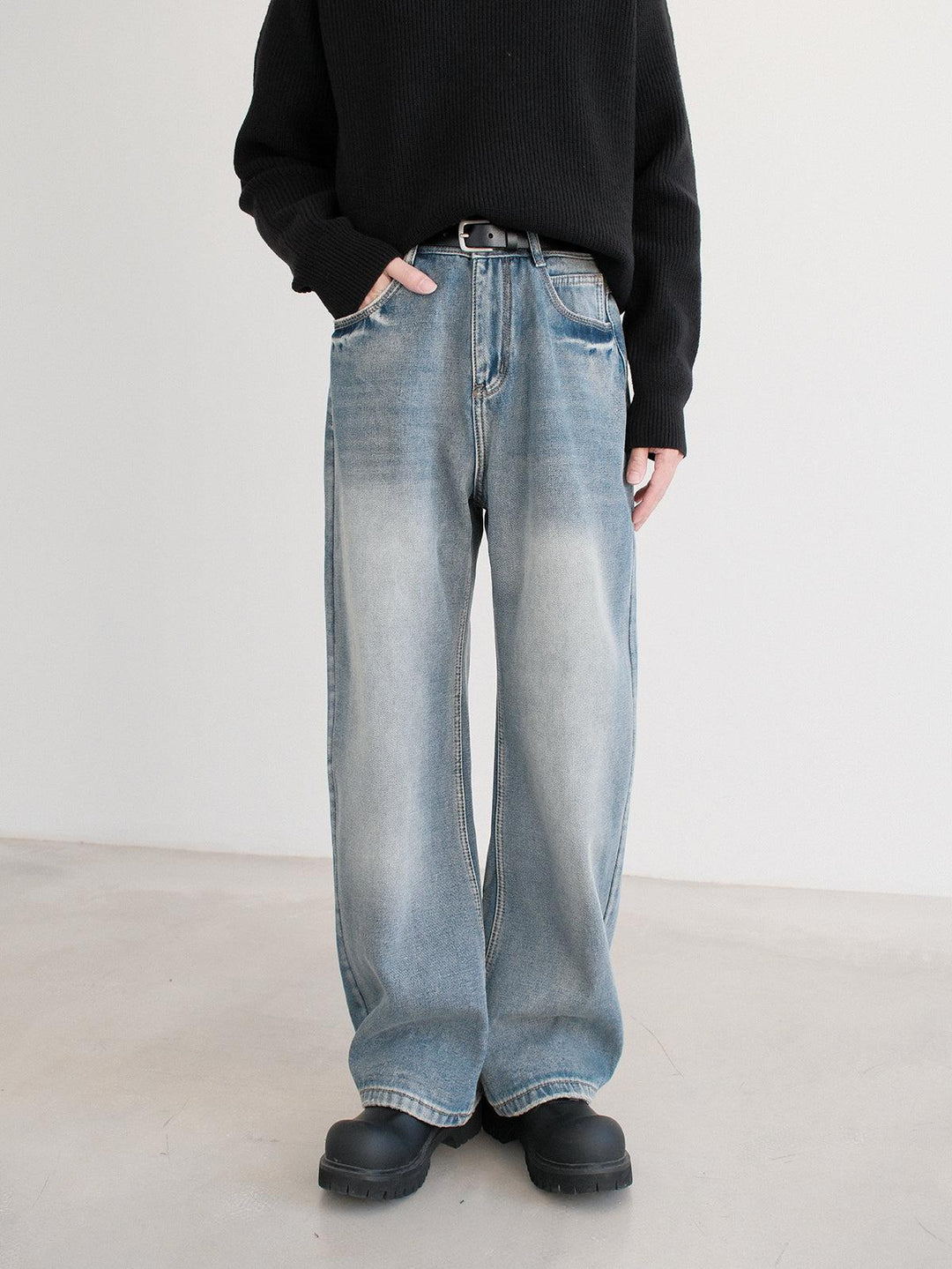 Thickened Wide-Leg Denim Pants-The Korean Fashion