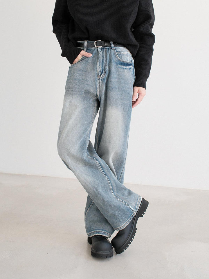 Thickened Wide-Leg Denim Pants-The Korean Fashion