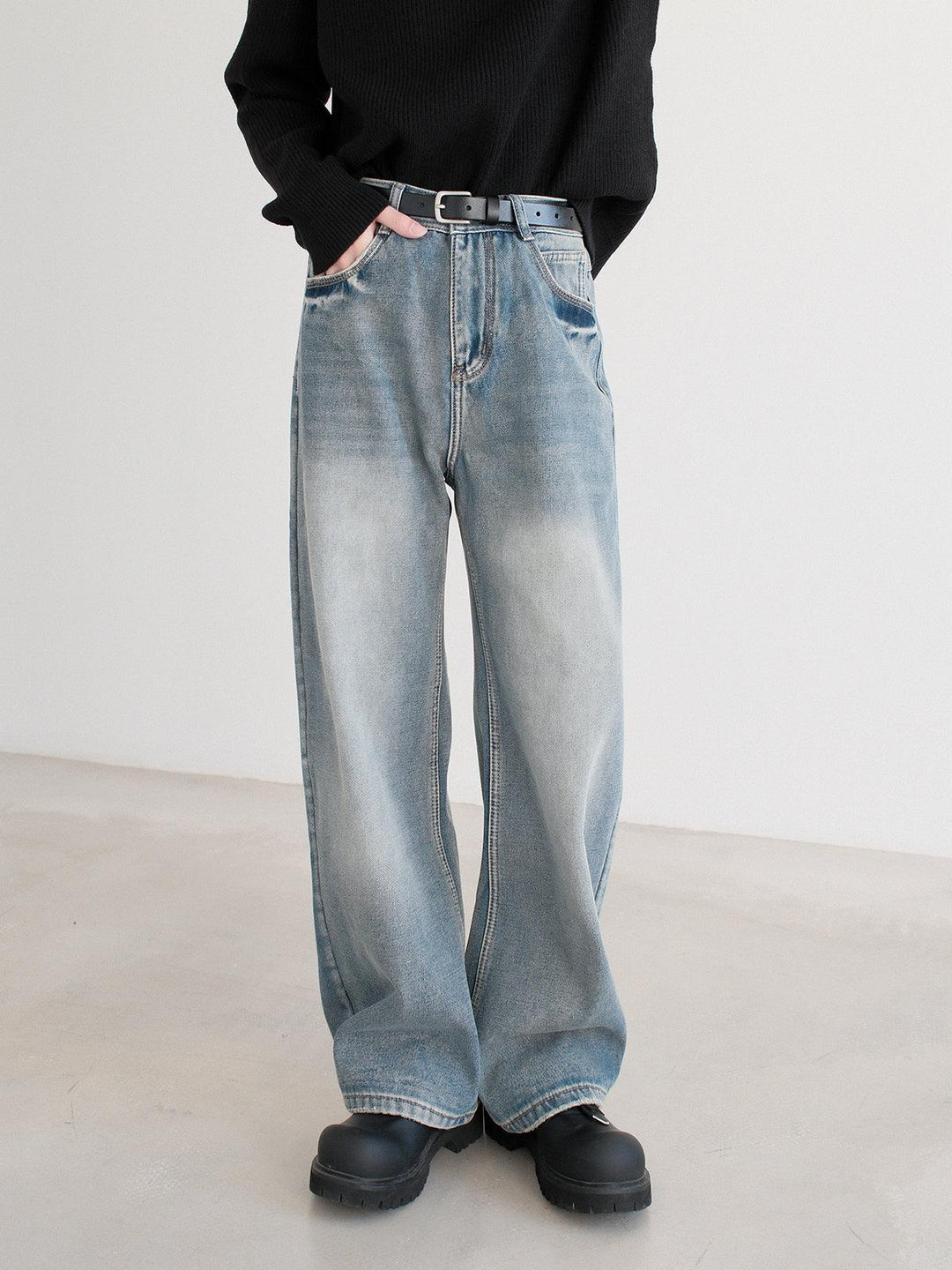 Thickened Wide-Leg Denim Pants-The Korean Fashion