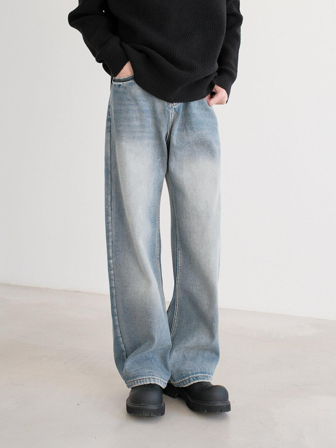 Thickened Wide-Leg Denim Pants-The Korean Fashion