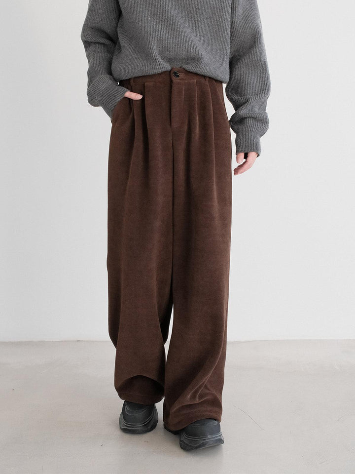 Heavy Plush Wide Corduroy Casual Pants-The Korean Fashion