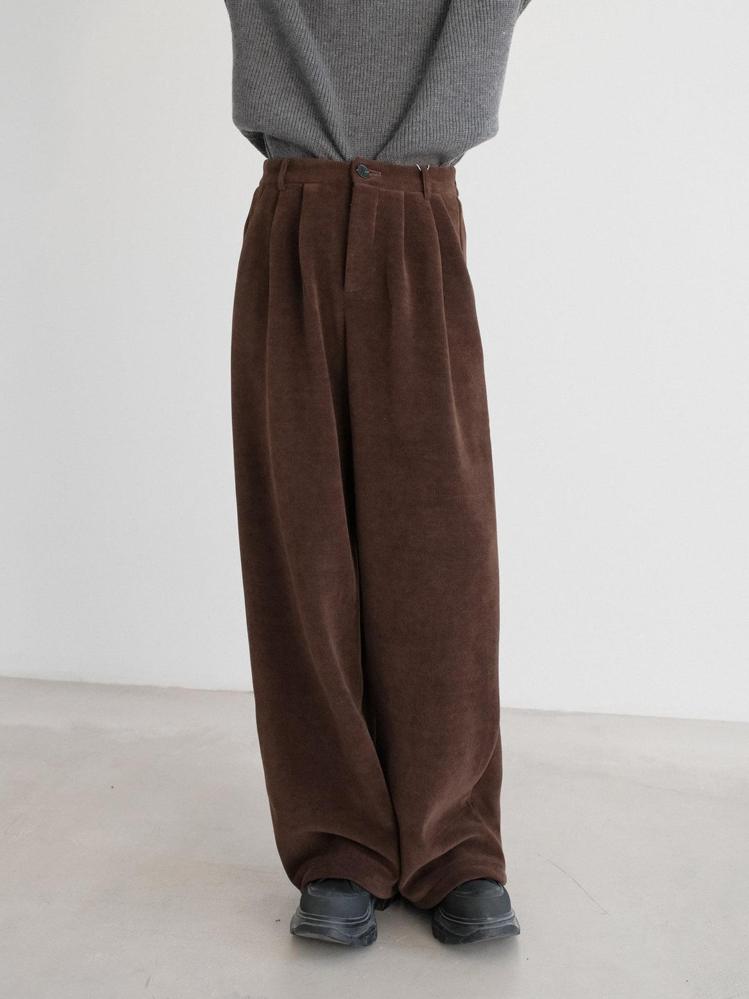 Heavy Plush Wide Corduroy Casual Pants-The Korean Fashion