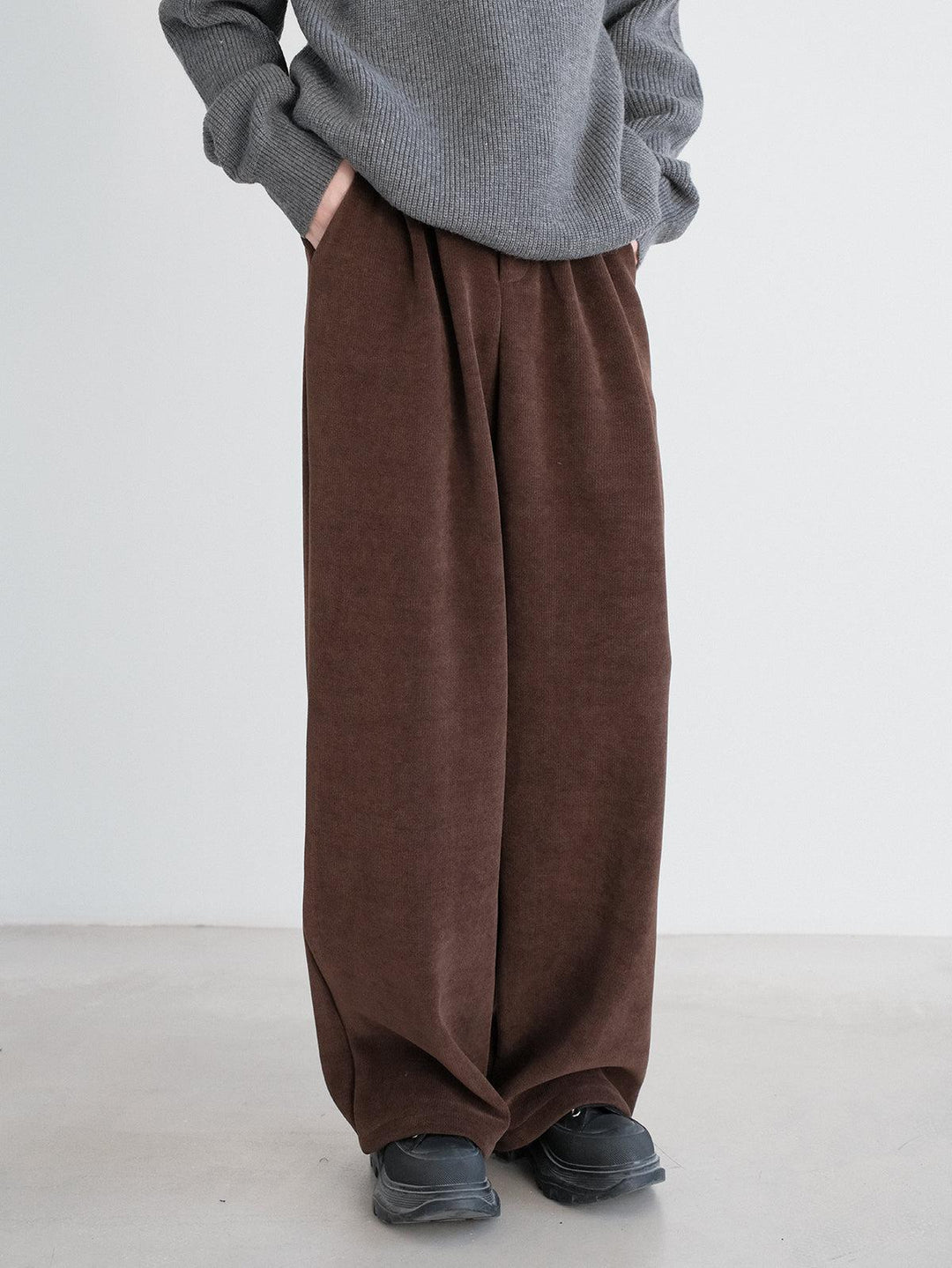 Heavy Plush Wide Corduroy Casual Pants-The Korean Fashion