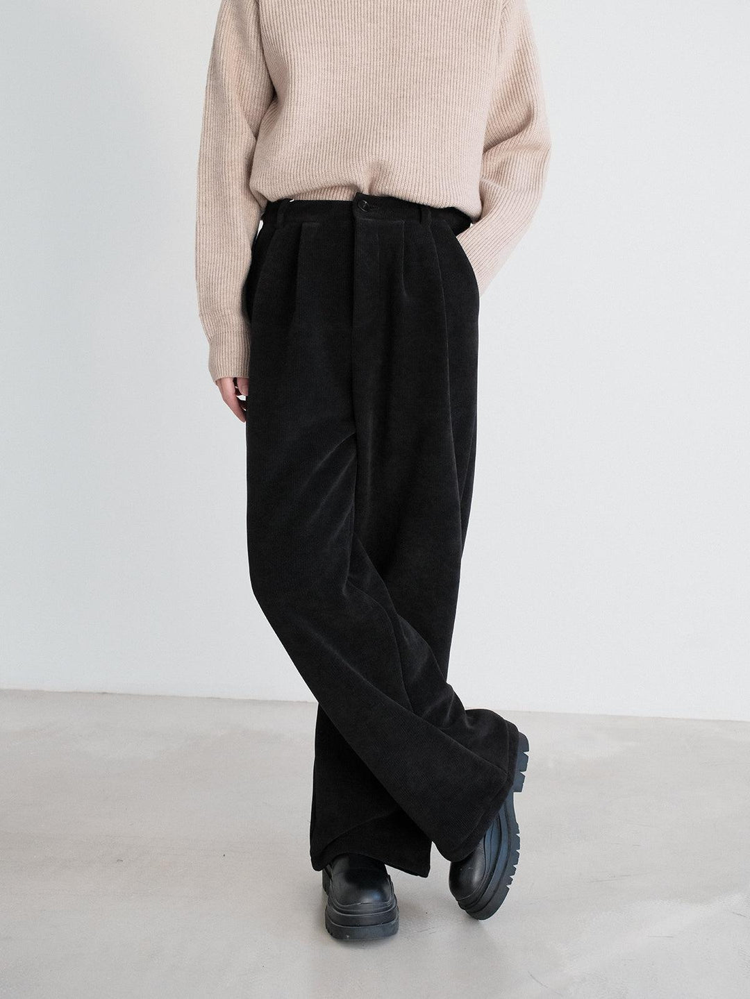 Heavy Plush Wide Corduroy Casual Pants-The Korean Fashion