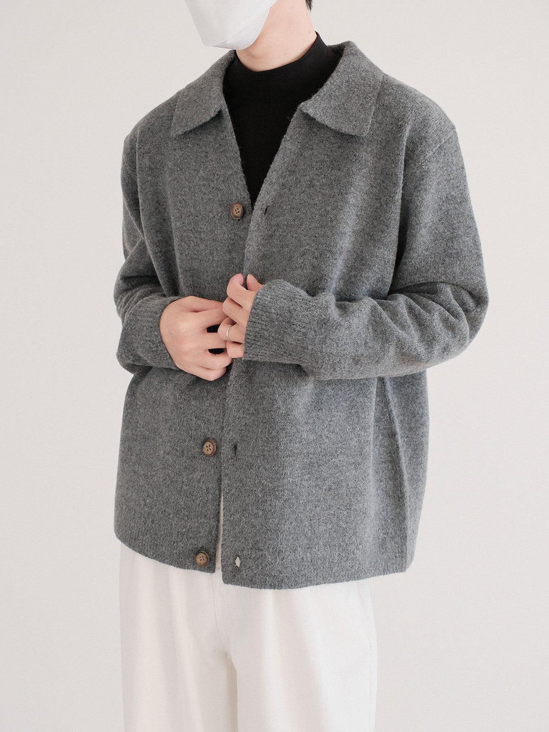 Suede Soft Lapel Cardigan Sweater-The Korean Fashion