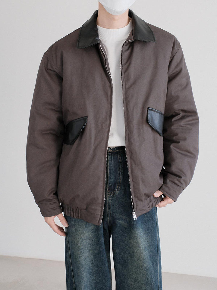 Leather Trim Insulated Jacket-The Korean Fashion