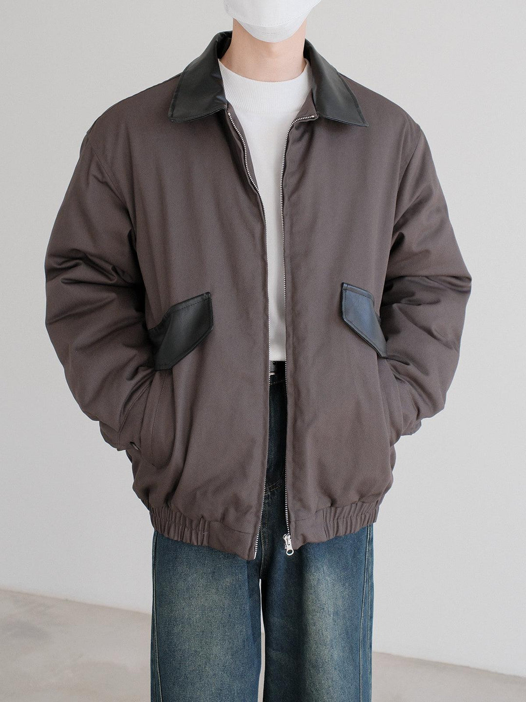 Leather Trim Insulated Jacket-The Korean Fashion