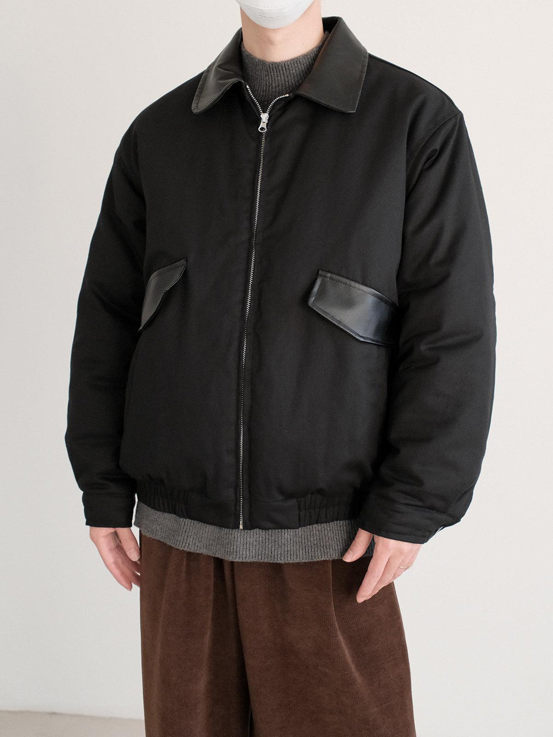 Leather Trim Insulated Jacket-The Korean Fashion