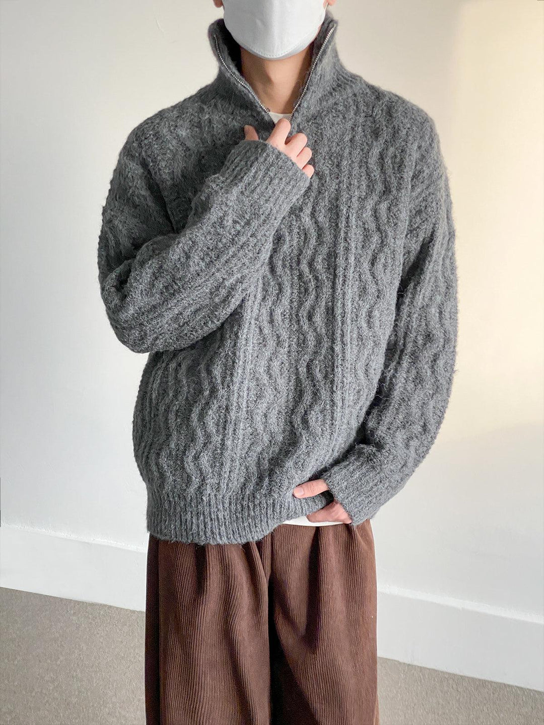 Half-Zip Cable Knit Cardigan-The Korean Fashion