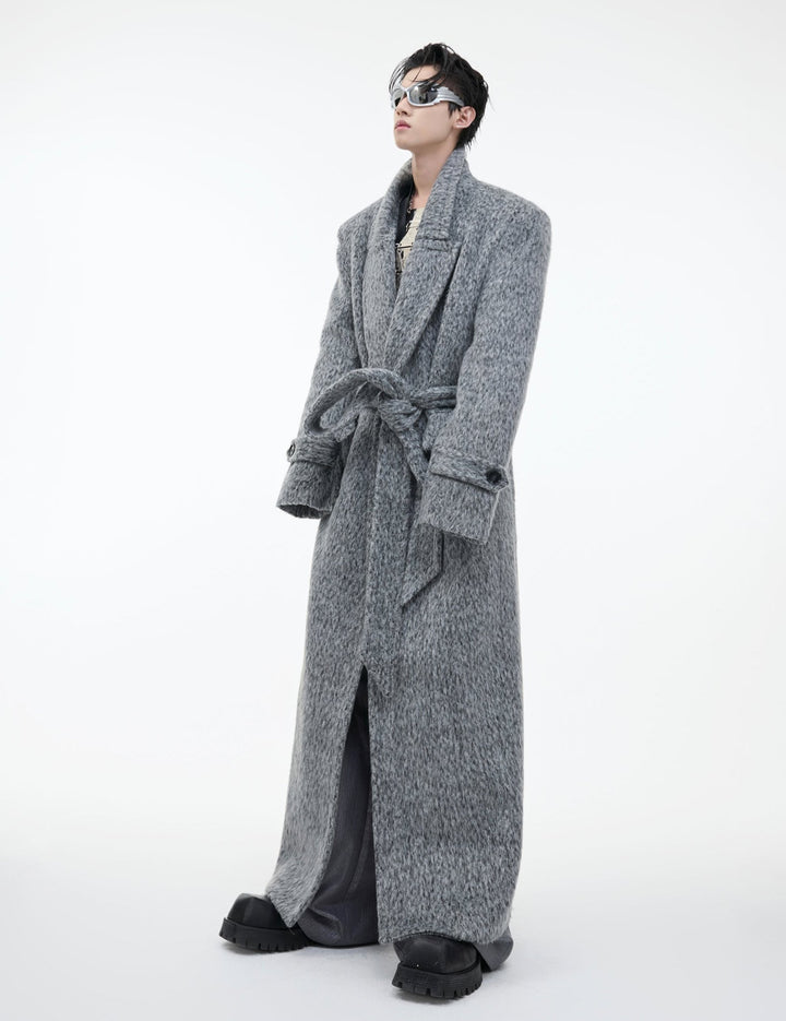 Plush Wool Strapped Long Windbreaker-The Korean Fashion