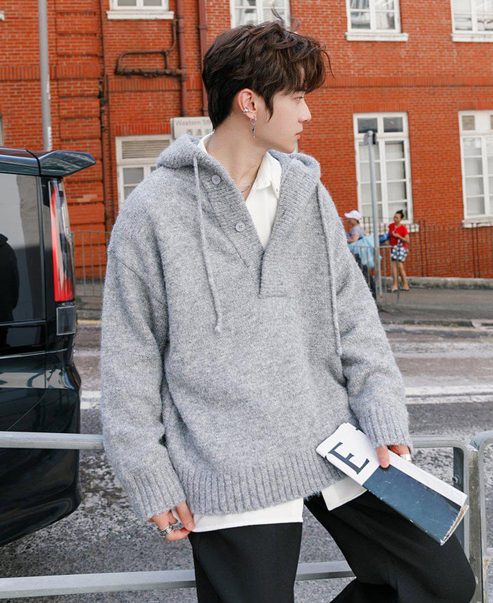 Hooded Knit Sweater-The Korean Fashion