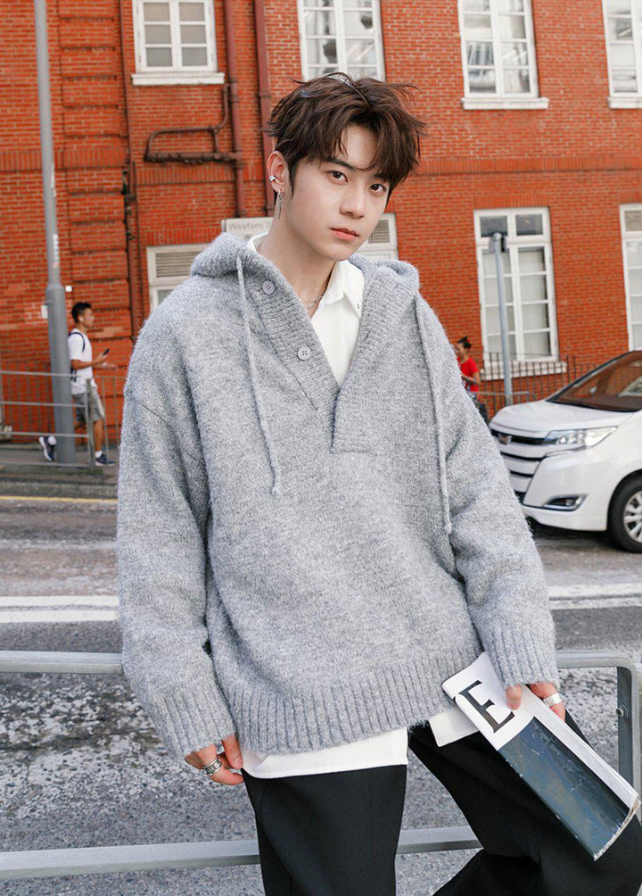 Hooded Knit Sweater-The Korean Fashion