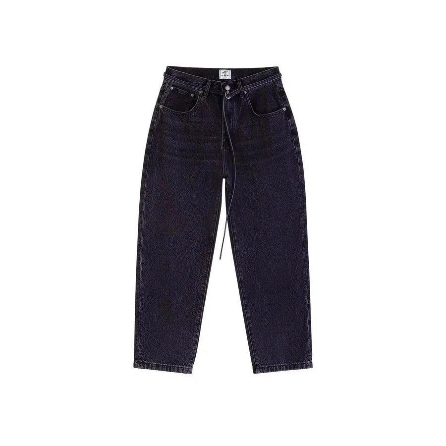 Adjustable Belt Straight-Leg Jeans