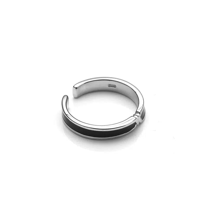 Adjustable Open Band Ring with Black Inlay