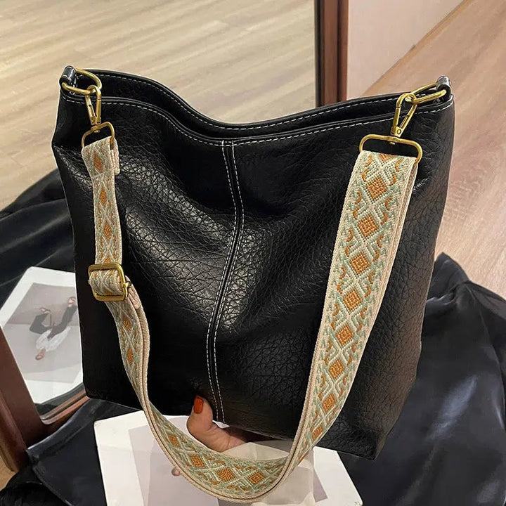 Adjustable Strap Bucket Leather Bag