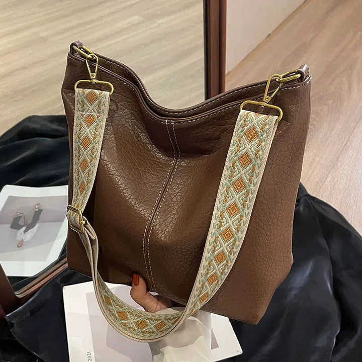 Adjustable Strap Bucket Leather Bag