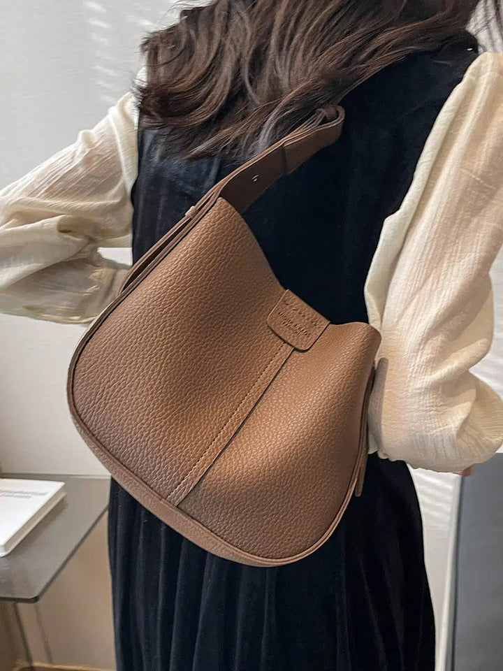 Adjustable Strap Leather Bucket Bag