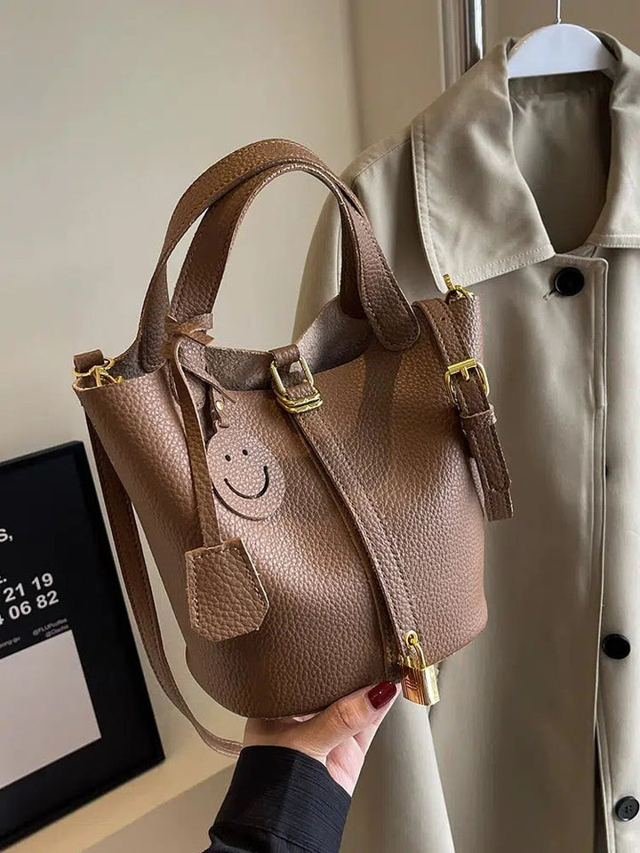 Adjustable Strap Leather Bucket Bag