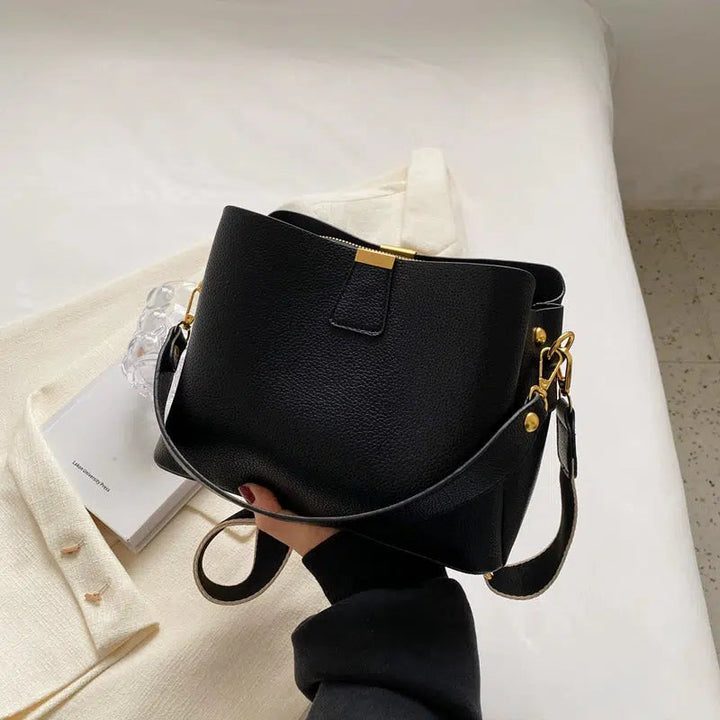 Adjustable Strap Leather Bucket Bag