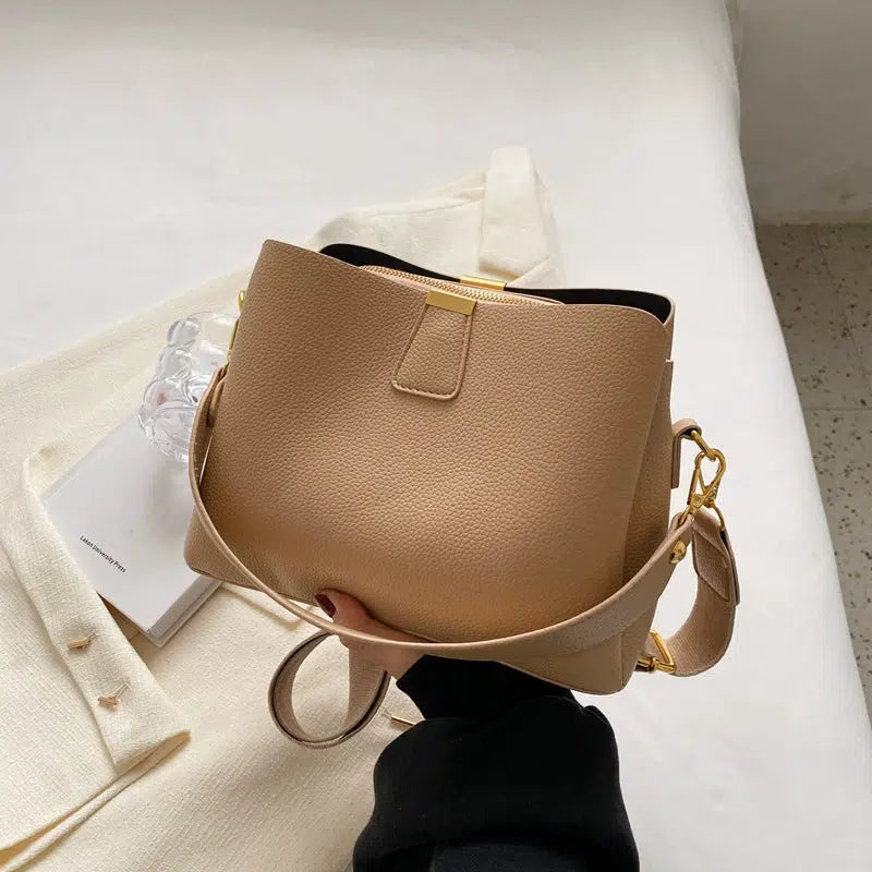 Adjustable Strap Leather Bucket Bag