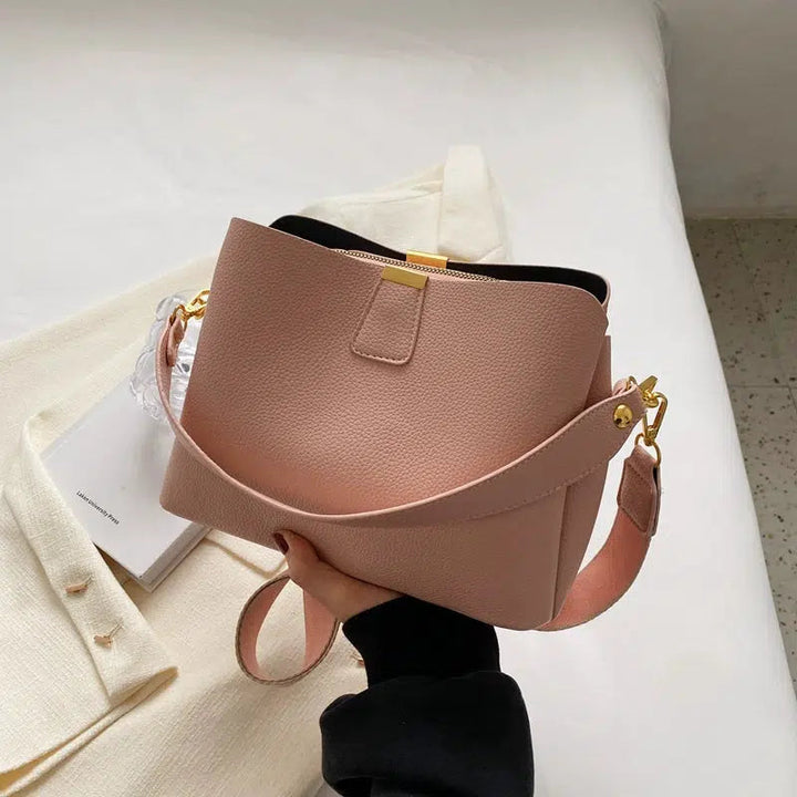 Adjustable Strap Leather Bucket Bag