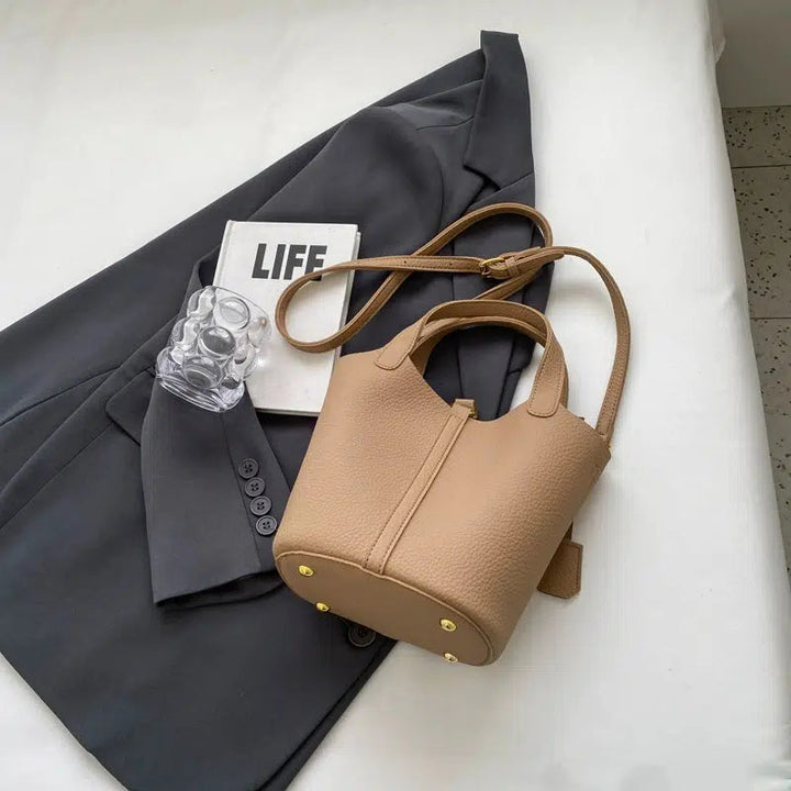 Adjustable Strap Leather Bucket Bag