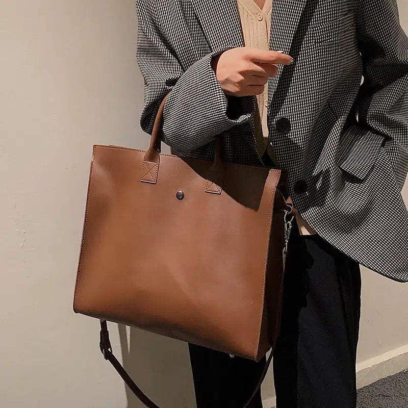 Adjustable Strap Leather Tote Bag