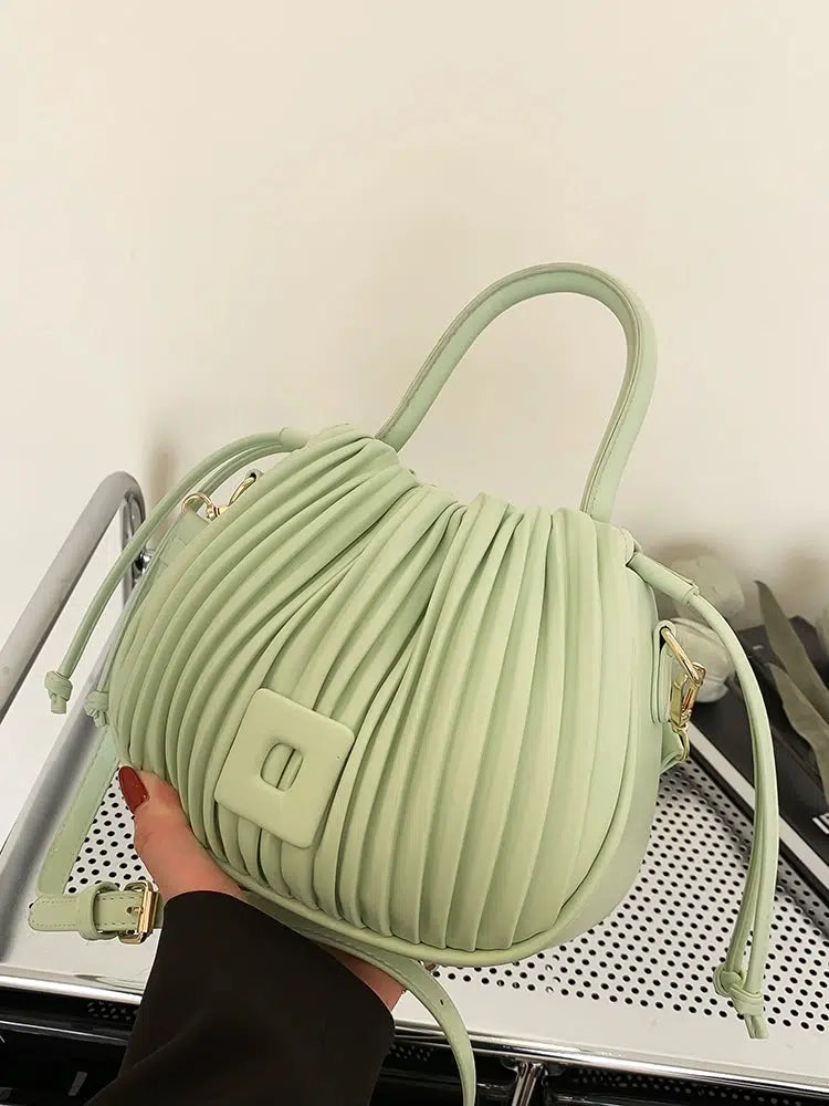 Adjustable Strap Pleated Bucket Bag