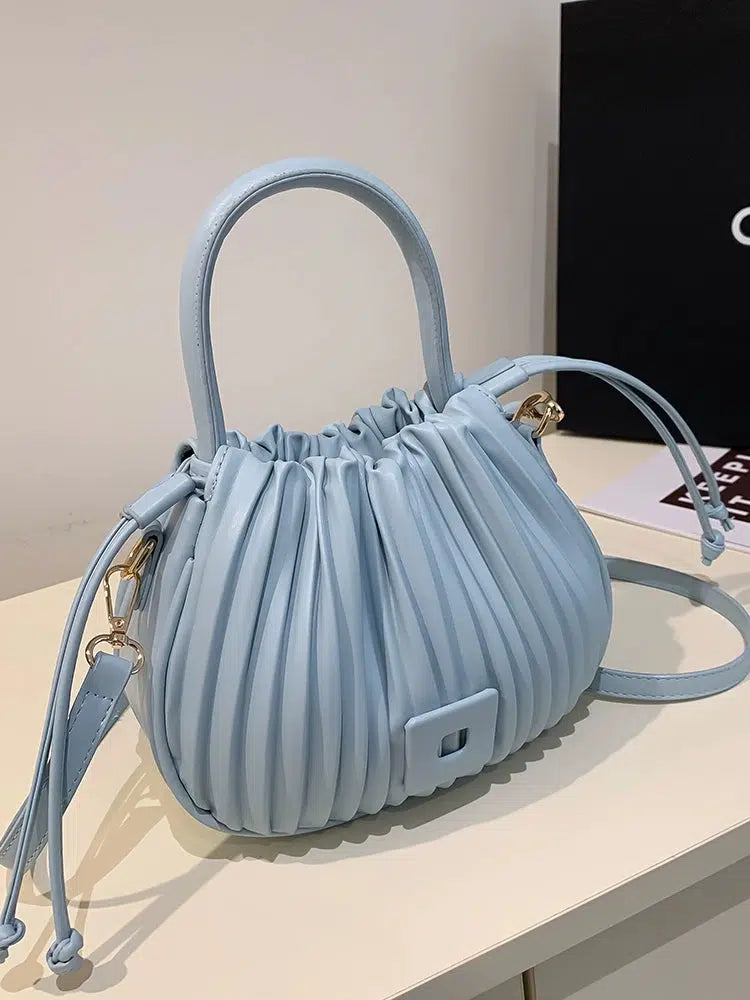 Adjustable Strap Pleated Bucket Bag