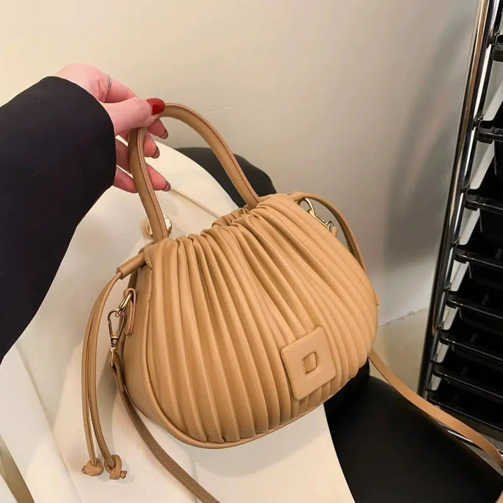 Adjustable Strap Pleated Bucket Bag