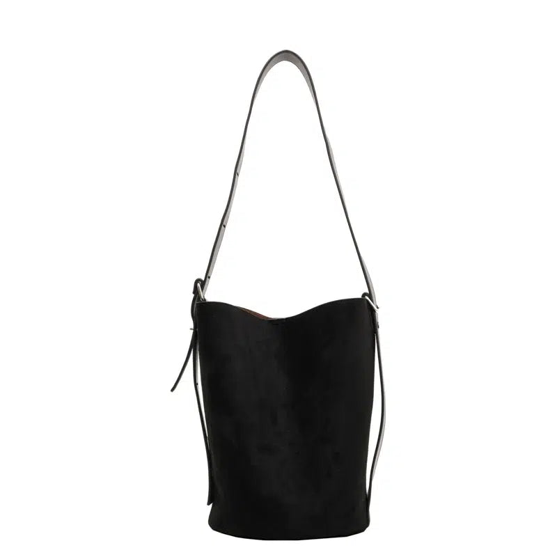 Adjustable Strap Suede Bucket Bag