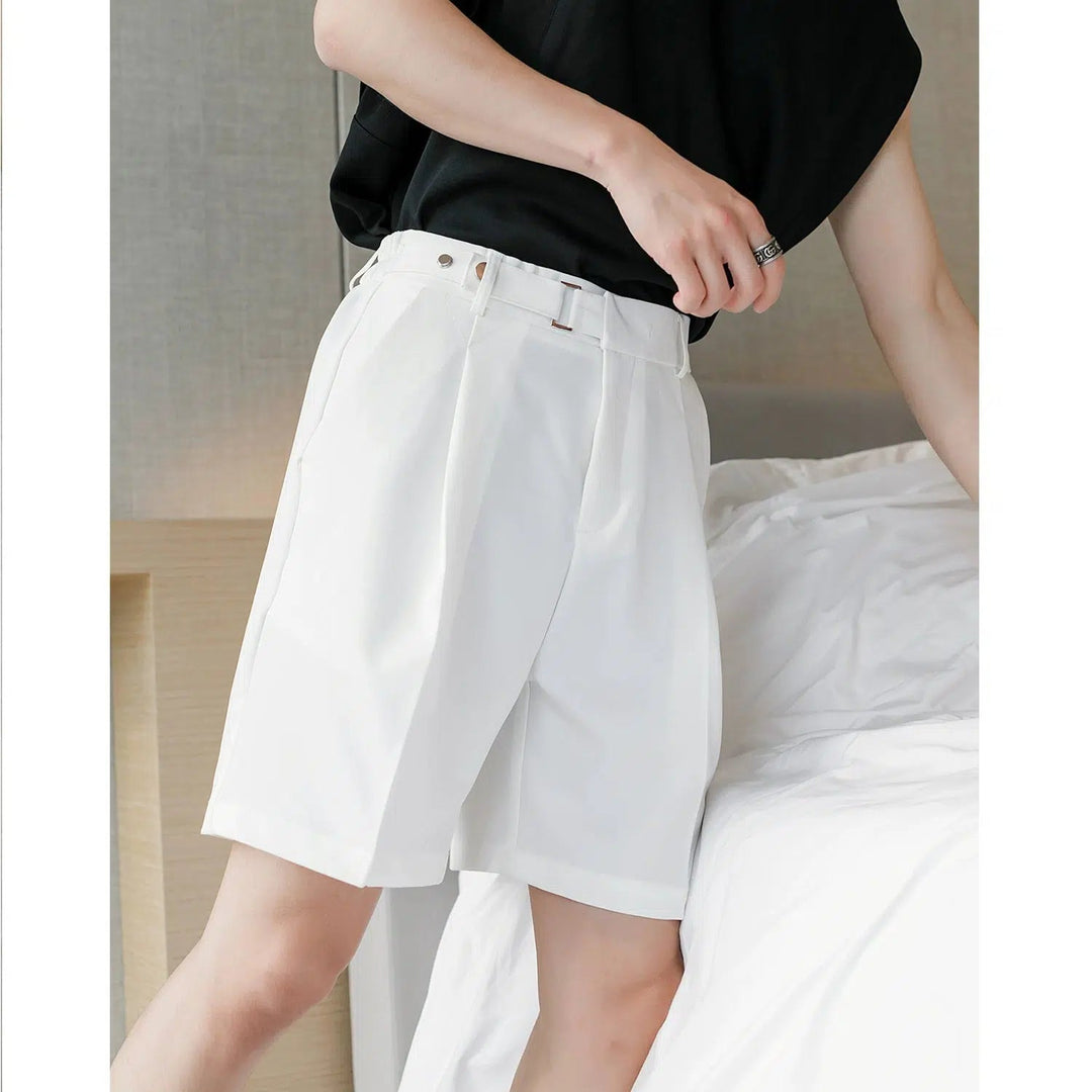 Adjustable Waistband Pleated Shorts