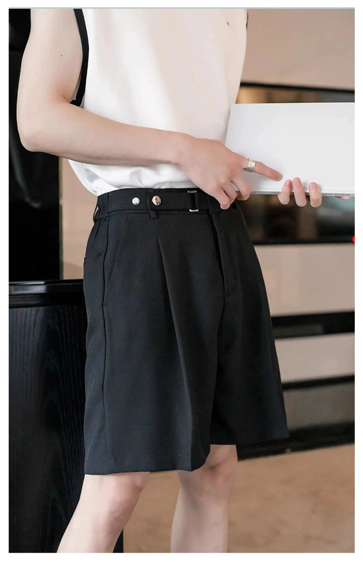 Adjustable Waistband Pleated Shorts