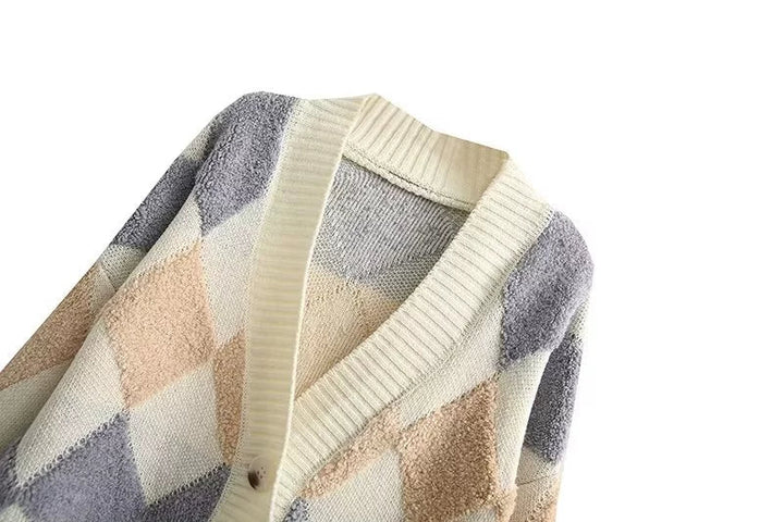 Argyle Pattern Knit Cardigan