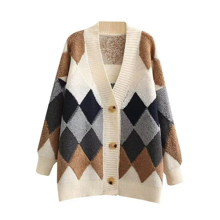 Argyle Pattern Knit Cardigan