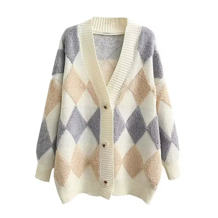 Argyle Pattern Knit Cardigan