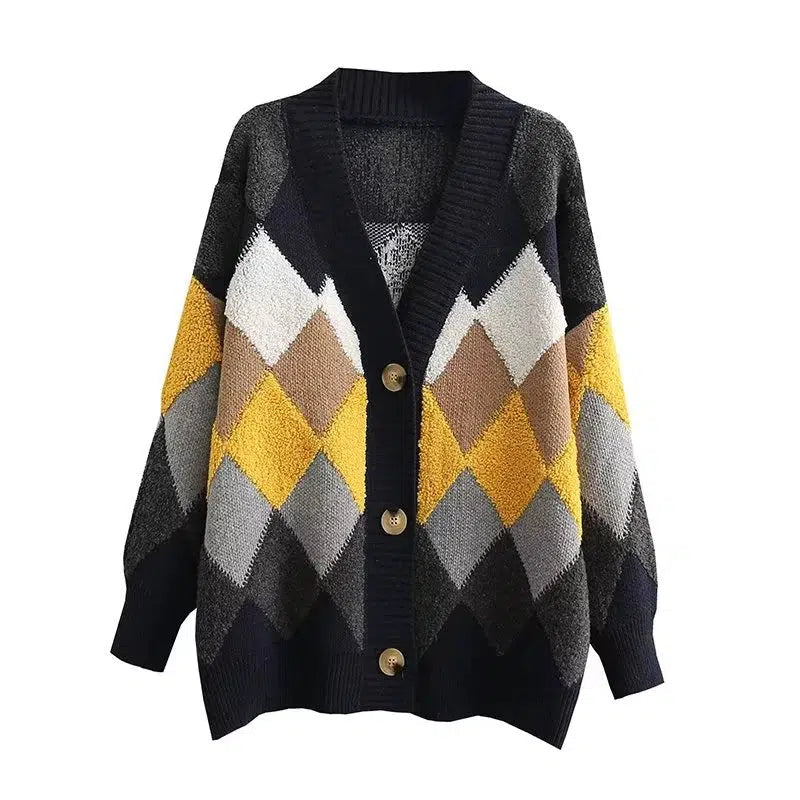 Argyle Pattern Knit Cardigan