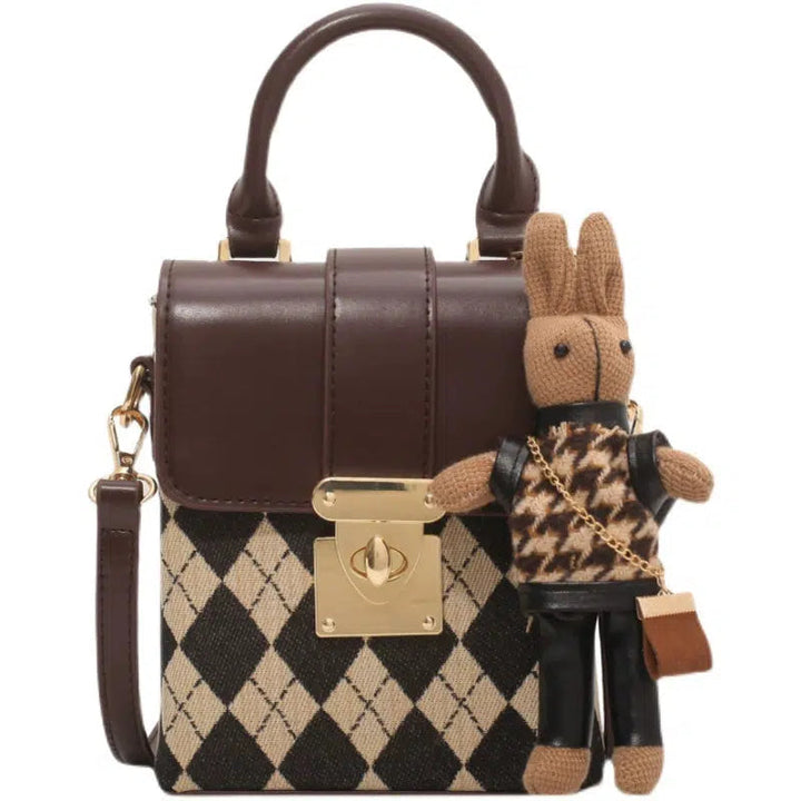 Argyle Pattern Lock Small Square Bag