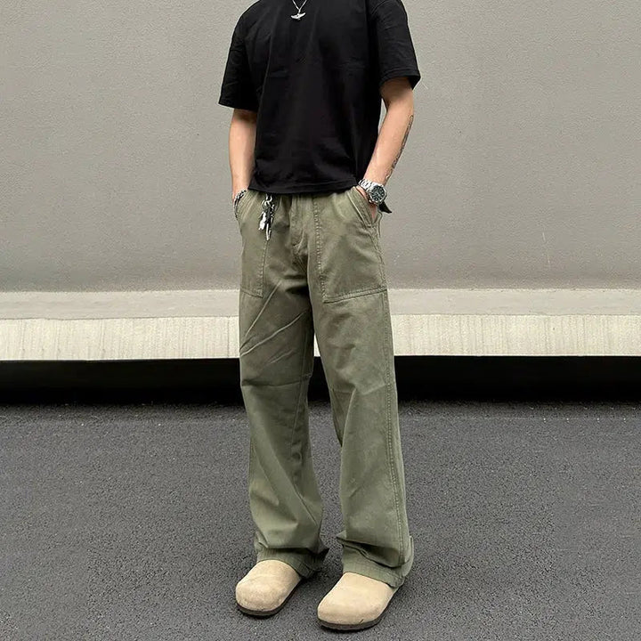 Army Green Denim Cargo Pants