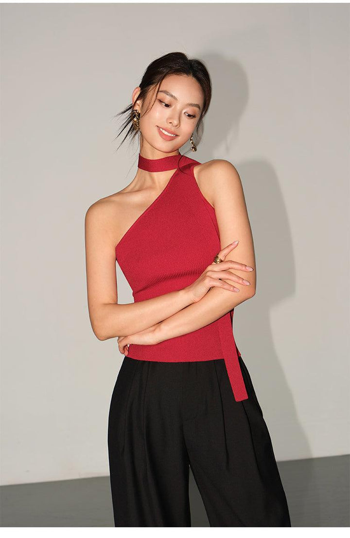 Asymmetric Halter Neck Tank Top