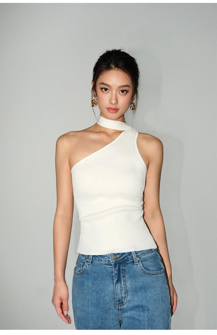 Asymmetric Halter Neck Tank Top